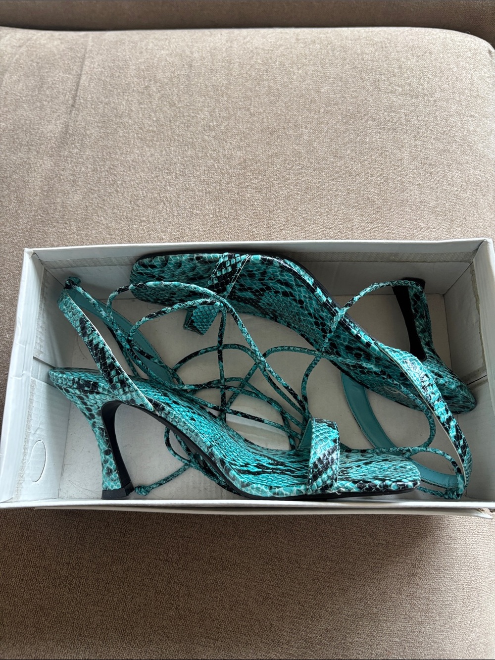 Mix No. 6 Turquoise Snakeskin Lace-Up High Heel Sandals | size 8.5
